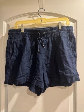 GAP Navy High-Waist Drawstring Linen-Blend Shorts